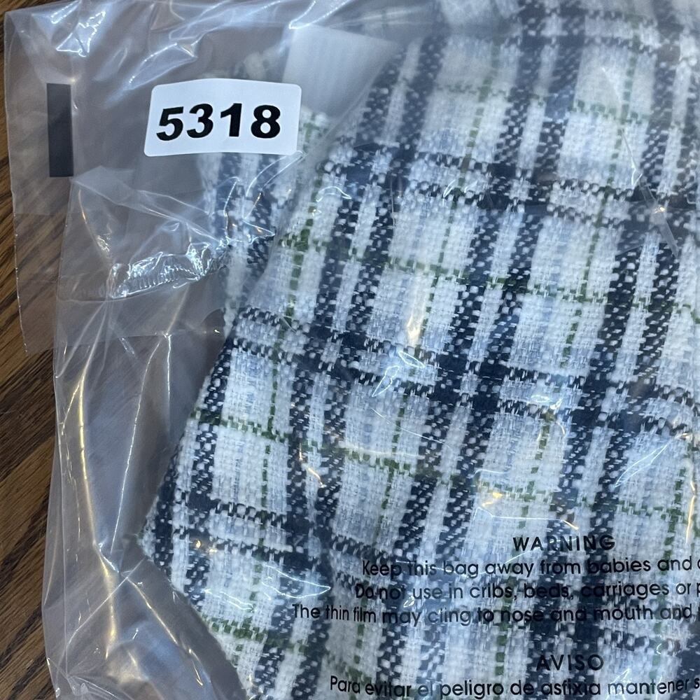 Abercrombie & Fitch Crop Top Womens Large Blue White Plaid Tweed Square Neck - Picture 9 of 9